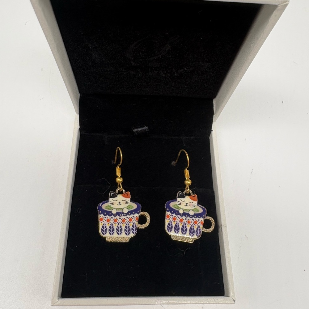 Polish Pottery Mug & Cat Earrings New